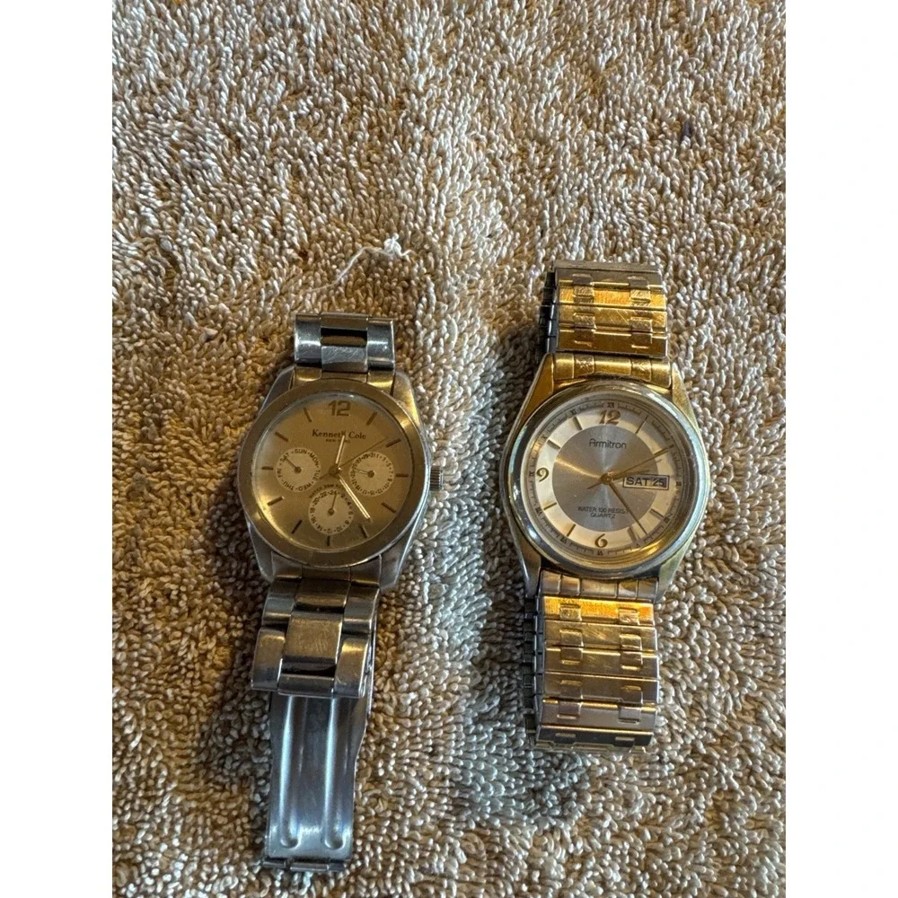 2 Men's Watches Kenneth Cole New York + Armitron Quartz Day Date Stainless